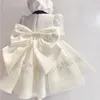 Vestidos de menina primavera verão 2023 francês crianças vestido bordado menina manga bolha princesa boutique eid