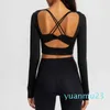 Sexy Back Yoga Outfits Tops Gym Clothes Women Breathable Running Fitness Leisure Sports Tshirt Workout Exercise Casual Long