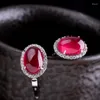 Dingle örhängen riktig 925 sterling silver för kvinnor klassiska mode thailändska röda korund öronklipp ren argentum smycken