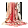 Modeketen print vierkante hoofden Lady Shawls Silk Scarf Women Foulard Satin Hijab 90 90cm Infinity241n