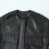 Cappotto da giacca artificiale da ragazza motociclista con fascino alla moda autunno/inverno 2023 in pelle da donna, tasca a maniche lunghe retrò