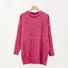 Женские свитера, женский розовый свободный длинный свитер с блестками, зима 2023, теплый сексуальный вязаный топ с круглым вырезом