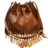 New Bags Tassel Braid Drawstring PU Bucket Bag Fashion One Shoulder Messenger Ladies Handbag Bags for Women Purses Handbags