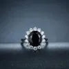 Кольца-кластеры Hutang Ювелирные изделия 925 4 45 Ct Натуральная черная шпинель Драгоценный камень Твердое серебро S925 Обручальное обручальное кольцо с цветком 216f