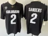 Homens faculdade Colorado Buffaloes jersey branco preto 2 Shedeur Sanders desgaste de futebol americano universidade tamanho adulto camisas costuradas ordem misturada