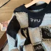 Kobiety swetry diamenty szachownicze SWEAT MOHAIR TOPS Kobiety jesienne zima dużego długiego rękawu pullover luźny skoczek vintage