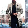 Trench da uomo Autunno Inverno Monopetto Risvolto Soprabito Stampa scozzese Maschile Lungo Addensare Giacca a vento Moda Cappotto causale Capispalla Uomo