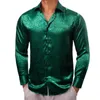 Men's Casual Shirts Luxury For Men Silk Satin Yellow Flower Long Sleeve Slim Fit Male Blouses Trun Down Collar Tops Breathable Clothing