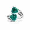 EMDT Alyans 2023 Top Satış Lüks Takı 925 STERLING Gümüş Armut Kesme Emerald CZ Diamond değerli taşlar Parti Kadınlar Açık Ayarlanabilir Bant Yüzük GI