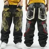 fashion NY Skateboard embroidery Dragon jeans COOL Graffiti long Loose Relaxed Casual Pants Rap boy B BOY Trousers Size 34-423334