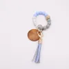 oreign Trade Food Grade Silicone Bead Bracelet Key Chain PU Leather Tassel Pendant Key Ring Wholesale Women's Multi Color Optional LL