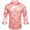 Chemises décontractées pour hommes Luxe pour hommes Satin de soie Rose Plaid à manches longues Slim Fit Blouses masculines Col Col Tops Vêtements respirants