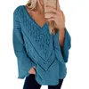 Women's Sweaters V-Neck Flare Long Sleeve Solid Color Women Sweater Autumn Hollow Out Loose Knitwear Jumper Lady Fashion Knitted Pullover