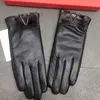 Men Women Letter Leather Gloves Designer Winter Windproof Sheepskin Five Fingers Gloves Mittens