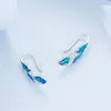 Boucles d'oreilles à clous en argent Sterling 925, auto-produit, en plumes bleues, pour femmes, Piercing, bijoux de luxe, Halloween