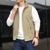 Men's Vests Spring And Autumn Zipper Pockets Embroidered Solid Color Workwear Sleepless Vest Cardigan Coat Office Lady Casual Tops