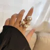 Anillos de racimo brillante Corea 2023 moda lujosa imitación perla mujer anillo de boda tamaño ajustable Zirconia joyería regalo JZ582