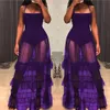 Abiti casual Nero Sexy See Through Sheer Mesh Maxi Dress Donna senza maniche Spaghetti Strap Long Ruffle Party Club Wear1281A