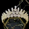 Klipsy do włosów Asnora Shiny Bridal Jewelry Tiaras Duże sześcienne cyrkonia woda upuszcza korona kryształowy akcesorium ślubne