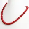 Chaînes Mode Rouge Corail Artificiel 8 10 12 14mm Perles Rondes Collier Ly Fine Bijoux Femmes Cadeau Élégant 18 pouces