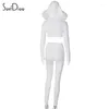 Calças femininas de duas peças Soefdioo Casual Branco 2 Set Mulheres Concise Manga Longa Peluda Com Capuz Crop Tops e Lápis Combinados Outono 2023 Tracksuits