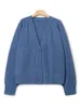 Cardigan tricoté à simple boutonnage pour femme, tricot ample, couleur unie, manches chauve-souris filetées, col en v, assorti avec tout, 2023