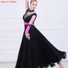 Stage Wear Noir / Rose Strass Robe de danse du ventre Compétition Standard Costume moderne Salon Valse Costumes 3pcs