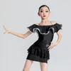 Сценическая одежда, костюм для соревнований по латинским танцам для девочек, боди с открытыми плечами, кружевная юбка, наряд для танцовщицы ча-ча, детская одежда для румбы, VDB4968