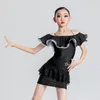 Stage Wear Costume de compétition de danse latine pour filles Body à épaules dénudées Jupe en dentelle ChaCha Dancer Outfit Enfants Rumba Vêtements VDB4968