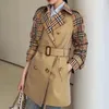 Designer High Plaid 2024 Quality Women's Splicing Medium Long Khaki Double Breasted Fashion Tre