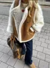 女性用ベストフェイクレザーベスト女性秋のぬいぐるみコート女性ビンテージふっくらと袖なしジャケットレディエレガントファッションルーズウール