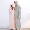 Women's Sleepwear Fall Winter Nightgown Zipper Bathrobe Men Hooded Couples Pajamas Flannel Long Nightdress Women Nightwear