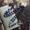 Pendant Necklaces CottvoCatholic Our Lady Of Grace Medal INRI Cross Crucifixion Blue Stone Prayer Beads Chain Rosary Necklace Chaplet