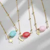 Chains Vintage Natural Stones Women Necklaces Gold Color Stainless Steel Star Airplane Leaf Dragonfly Jewelry Gift Wholesale Collar