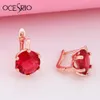 Dangle & Chandelier Fashion Big Round Red Earrings Stones Cubic Zirconia Gold 585 For Women Wedding Party Jewelry Ers-r43239j