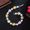 Tennis Charm Colorful Diamond Round Tennis Designer Bracelet Woman Party AAA Cubic Zirconia Copper Crystal Silver Bracelets Womens Valentines Day Gift Luxury