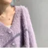 Mulheres suéteres outono vison lã jaqueta de malha camisola de lã exterior usar roxo cardigan feminino estilo curto 231009