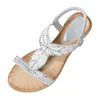 Sandaler Ladies Wedge Bohemian Style Round Toe Rhinestone Heeled Bridal Wedding Open Elastic Strap Comfy Sandalias