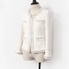 Women's Jackets White tweed women jacket Hand made beads spring autumn winter woolen coat Wool classic Ladies 231009