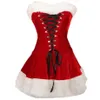 Casual jurken 2021 Hoogwaardige vrouwen Kerstkostuums Kerstmis feest Sexy Red Velvet Dress Cosplay Santa Claus kostuum outfit plus221Z