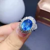 Bagues de cluster KJJEAXCMY Fine Bijoux 925 Sterling Silver Incrusté Naturel Bleu Topaz Femme Noble Atmosphère Deux Couleur Ovale Gem Bague Support