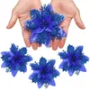 Christmas Decorations 12pcs Christmas Glitter Artificial Poinsettia Flowers Christmas Tree Flowers Hanging Ornaments Party Decoration With Stems Clips 231009