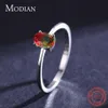 Modian 925 Sterling Silver Colorful Watermelon Tourmaline Rings for Women Fashion Finger Band Fine Jewelry Korean Style Anel 21061271t