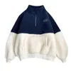 Sweats à capuche pour femmes Femmes Manteau confortable Demi-col haut Zipper Polaire Épaississement Agneau Fuzzy Color Block Outwear Automne Hiver Chaud