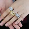 Gold Plated Bezel Set Square Cubic Zirconia Finger Ring High Quality Paved Cubic Zircon Hip Hop Women Men Ring for Wedding Jewelry Wholesale