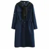 Plus Size Dresses 2023 Autumn Clothes Women Denim Dress Loose Roll-Up Sleeve Shawl Casual Drawstring Waist Blue Curve Jean One-Piece