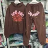 هوديس الرجال عالي الجودة من النوع الثقيل الأسود sp5der tracksuit 5555555 Foam Print Pink Hot Drill Diamonds Spider Hoodie Switshirt مجموعة رجال نساء سروال سروال