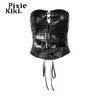 Canotte da donna PixieKiki Ecopelle Cintura nera Fasciatura Top a tubo Abiti gotici Donna Uscite Top Nightclub Busiter Cyber Punk P80-CF11