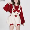 Women's Shorts Japanese Kawaii Lolita Plush Overalls Women Cute Bear Strawberry Short Pants Bow Bloomers Female Y2k Clothing