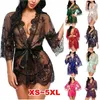 Women's Sleepwear Plus Size Nightgown Women Sexy Lingerie See-Thru Lace Dress Babydoll Kimono Robe Mesh Nightwear227H